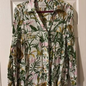 Rachel Zoe Floral Linen Shirt with Green and Yellow Accents
